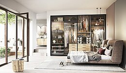 Cabinet Einbauschrank Glastüren Schwarz Holz